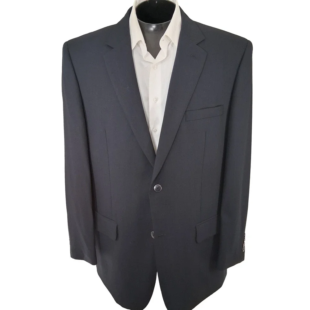 Pronto Uomo Blazer Men 46L Black Classic 100% Wool Sport Coat Ventless 2 Button